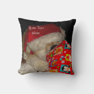 Cute akita dog wearing santa hat for christmas cushion