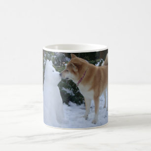 cute akita kissing snowman akita photo christmas coffee mug