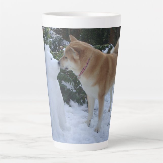 cute akita kissing snowman akita photo christmas latte mug (Front)