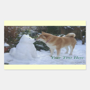 cute akita kissing snowman akita photo christmas rectangular sticker