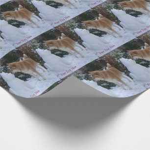 cute akita kissing snowman akita photograph wrapping paper