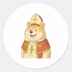Cute Akita Pope - Funny Dog Design Classic Round Sticker
