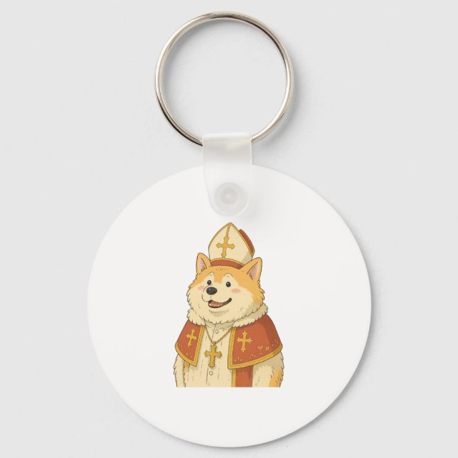 Cute Akita Pope - Funny Dog Design Key Ring (Front)