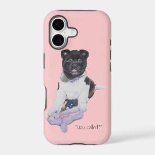 Cute akita puppy and teddy dog art pink phone case