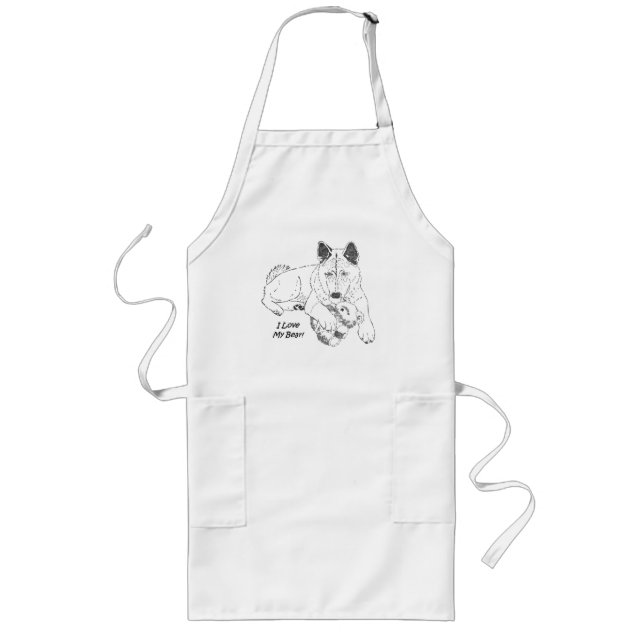 Cute akita with teddy bear dog prtrait art long apron (Front)