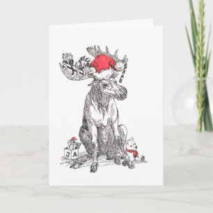 Cute Alaska Wildlife Bull Moose Christmas Card