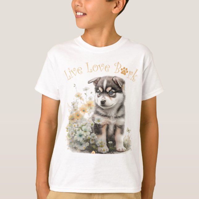 Cute Alaskan Malamute Dog Floral T-Shirt (Front)