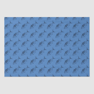 Cute Albacore Tuna in Marine Blue on Aegean Blue Tissue Paper