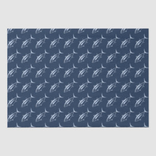 Cute Albacore Tuna in Pastel Blue on Marine Blue Tissue Paper