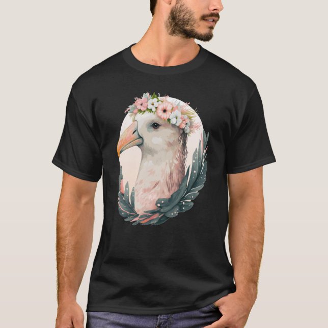 Cute Albatross Bird Flower Crown Floral Tropical B T-Shirt (Front)