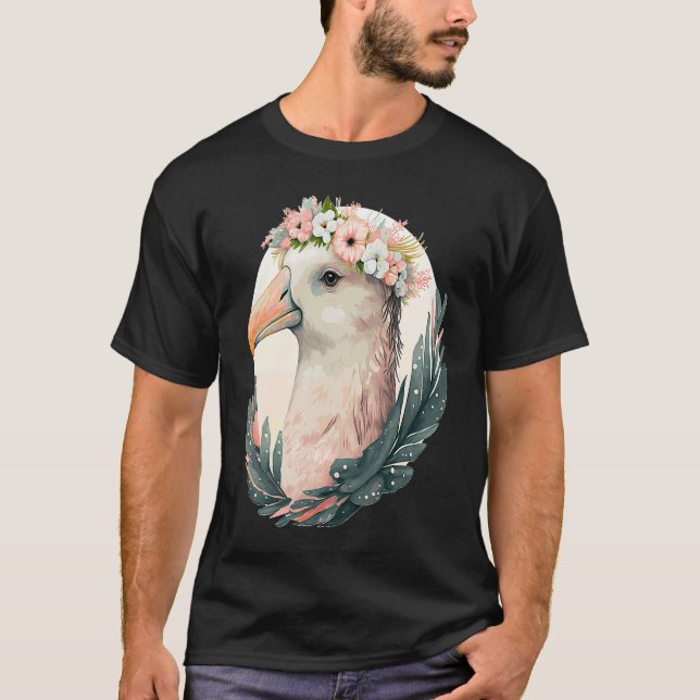 Cute Albatross Bird Flower Crown Floral Tropical B T-Shirt (Front)