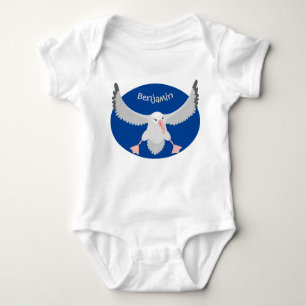 Cute albatross bird flying cartoon illustration baby bodysuit