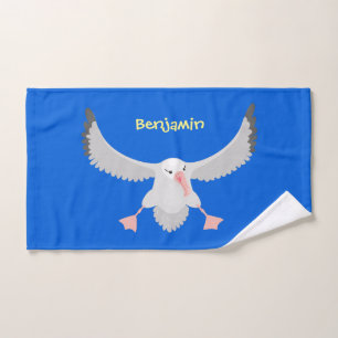 Cute albatross bird flying cartoon illustration bath towel set