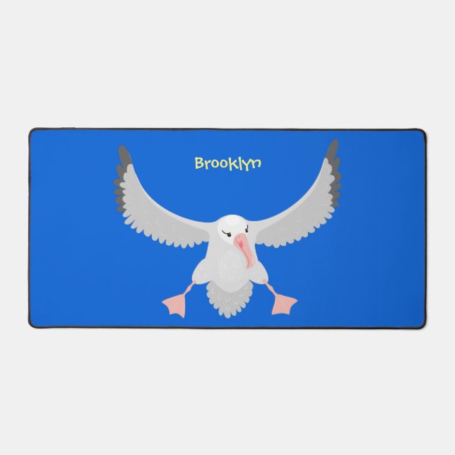 Cute albatross bird flying cartoon illustration desk mat (Front)