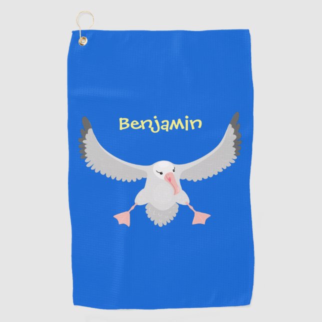 Cute albatross bird flying cartoon illustration  golf towel (Front)