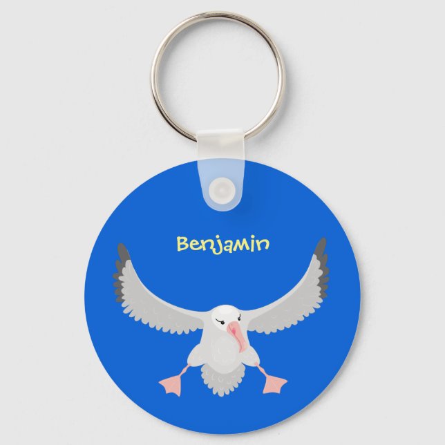 Cute albatross bird flying cartoon illustration key ring (Front)