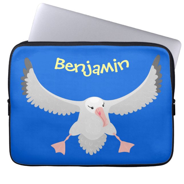 Cute albatross bird flying cartoon illustration laptop sleeve (Front)