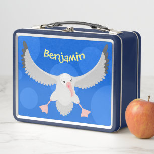 Cute albatross bird flying cartoon illustration metal lunch box