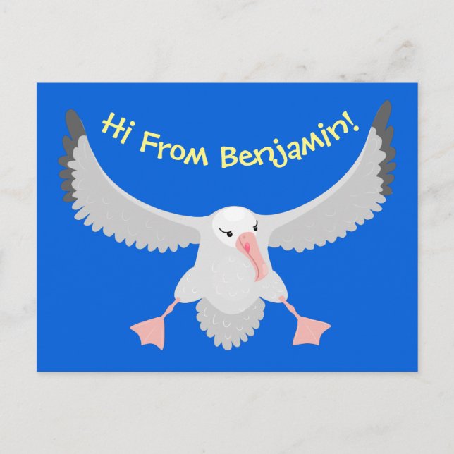 Cute albatross bird flying cartoon illustration postcard (Front)