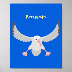 Cute albatross bird flying cartoon illustration poster