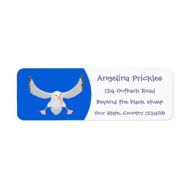 Cute albatross bird flying cartoon illustration return address label (Front)