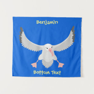 Cute albatross bird flying cartoon illustration tapestry
