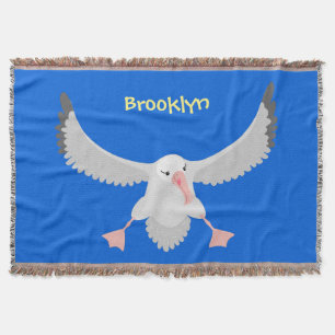 Cute albatross bird flying cartoon illustration throw blanket