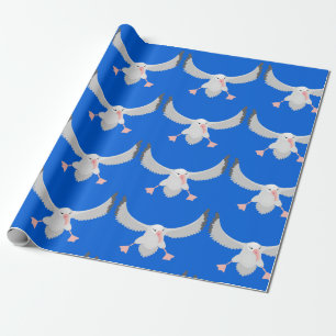 Cute albatross bird flying cartoon illustration wrapping paper