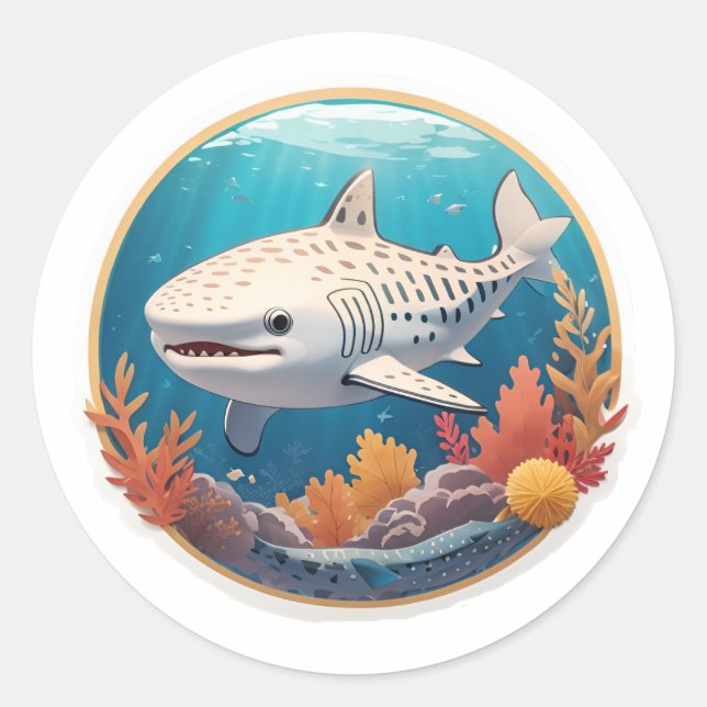 Cute Albino Whale Shark Classic Round Sticker (Front)