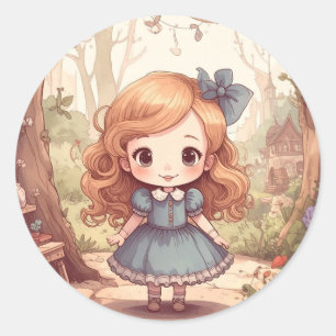 Cute Alice Adventures Wonderland Woodland Art Classic Round Sticker
