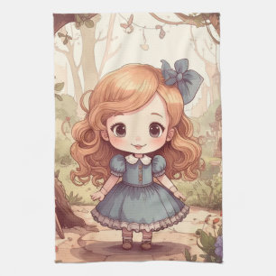 Cute Alice Adventures Wonderland Woodland Art Tea Towel
