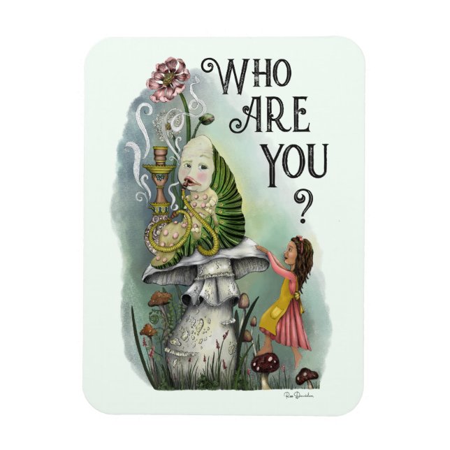 Cute Alice in Wonderland and the Caterpillar Art Magnet (Vertical)