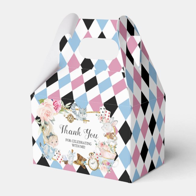 Cute Alice in Wonderland Birthday Tea Party Favour Box (Back Side)