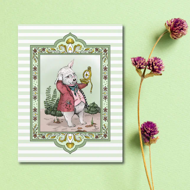 White Rabbit Postcard Cute Alice in Wonderland Late White Rabbit Art Postcard | Zazzle
