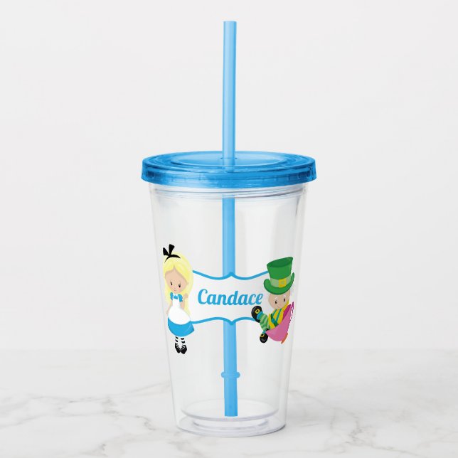 Cute Alice in Wonderland Mad Hatter Acrylic Tumbler (Front)