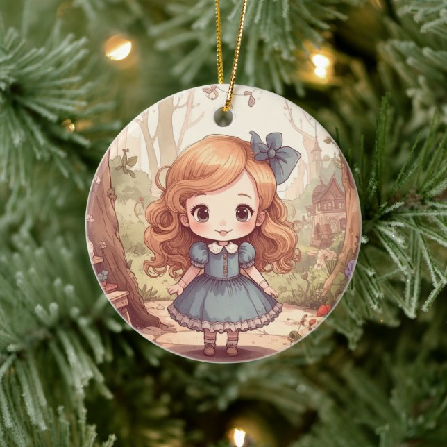 Cute Alice in Wonderland Whimsical Woodland Art Ceramic Ornament (Tree)