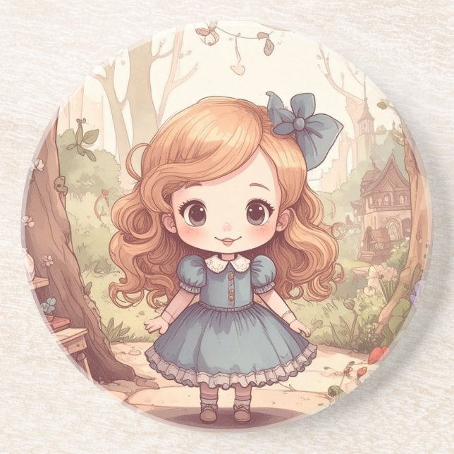 Cute Alice in Wonderland Whimsical Woodland Art Coaster (Front)
