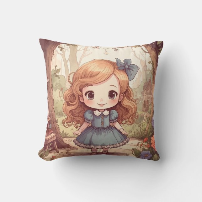 Cute Alice in Wonderland Whimsical Woodland Art Cushion (Front)