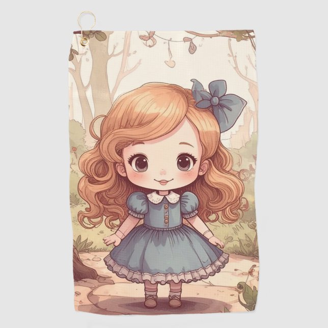 Cute Alice in Wonderland Whimsical Woodland Art Golf Towel (Front)