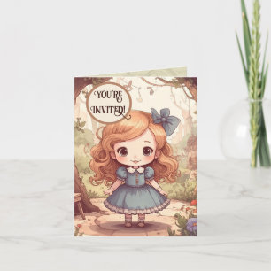 Cute Alice in Wonderland Whimsical Woodland Art Invitation