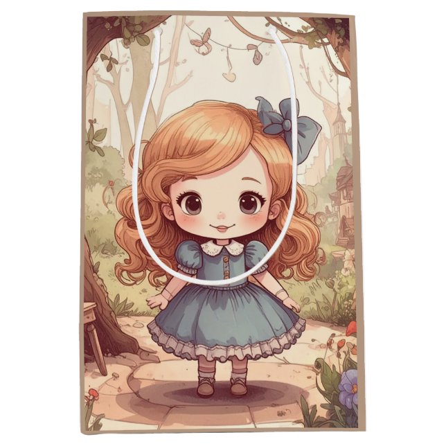 Cute Alice in Wonderland Whimsical Woodland Art Medium Gift Bag (Front)