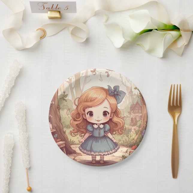 Cute Alice in Wonderland Whimsical Woodland Art Paper Plate (Wedding)