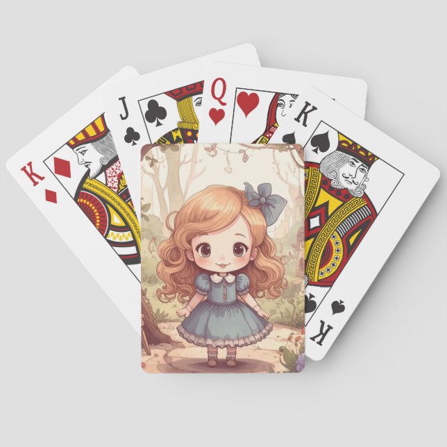 Cute Alice in Wonderland Whimsical Woodland Art Playing Cards (Back)