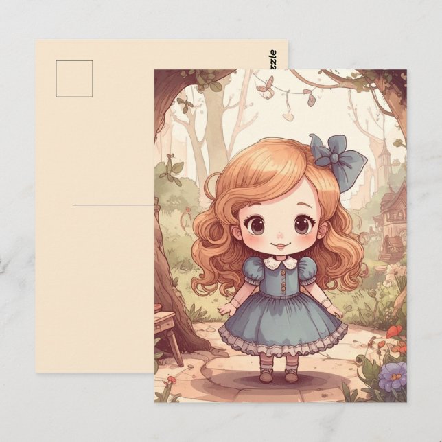 Cute Alice in Wonderland Whimsical Woodland Art Postcard (Front/Back)