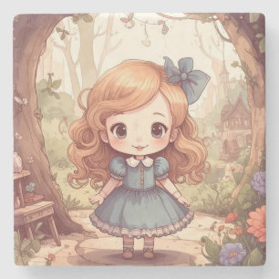 Cute Alice in Wonderland Whimsical Woodland Art Stone Coaster