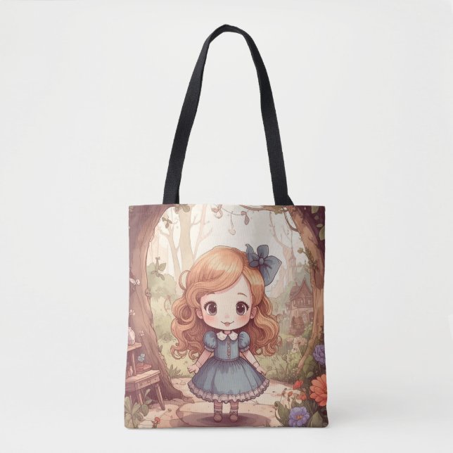 Cute Alice in Wonderland Whimsical Woodland Art Tote Bag (Front)