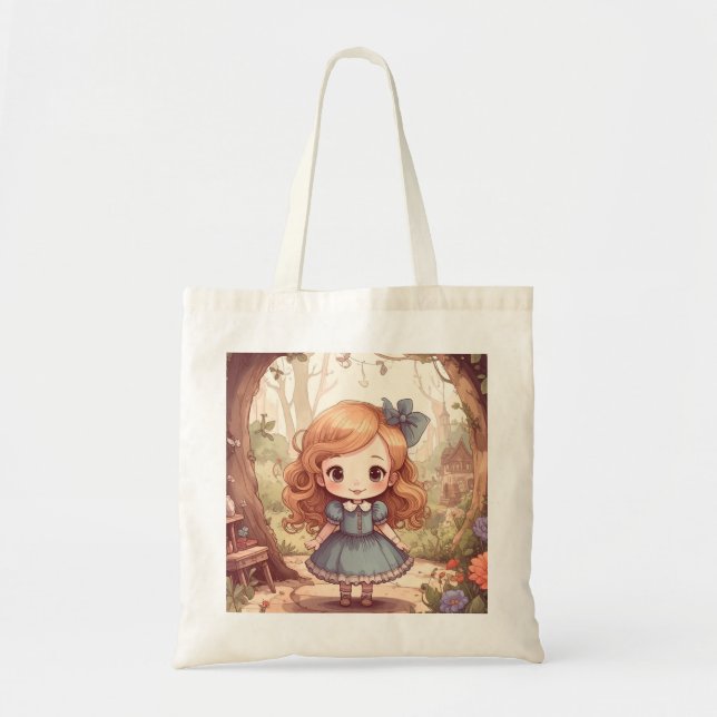 Cute Alice in Wonderland Whimsical Woodland Art Tote Bag (Front)