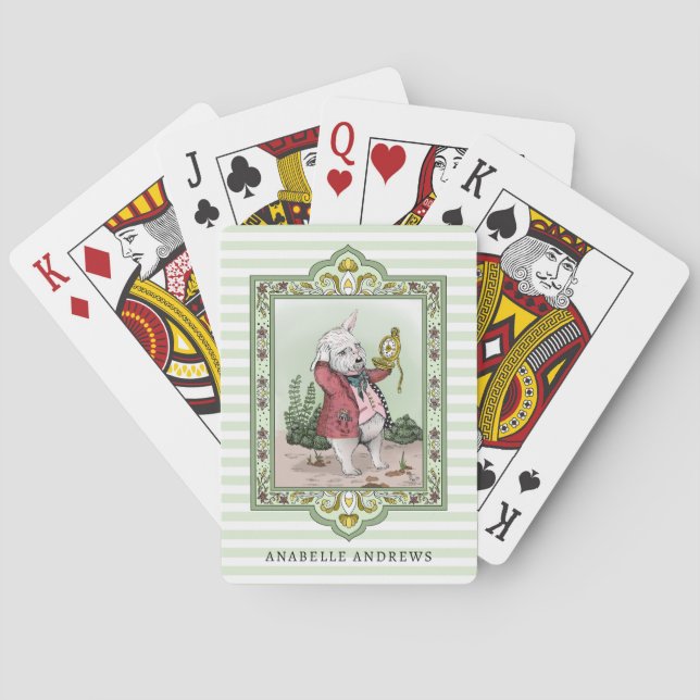 Cute Alice in Wonderland White Rabbit Custom Name Playing Cards (Back)