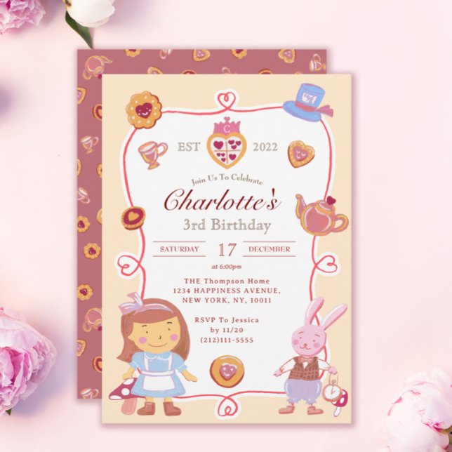 Cute Alice' Tea Party Cream Birthday Invitation (Creator Uploaded)