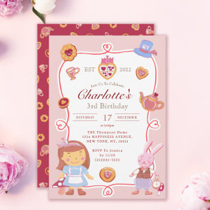 Cute Alice' Tea Party Pink Birthday Invitation